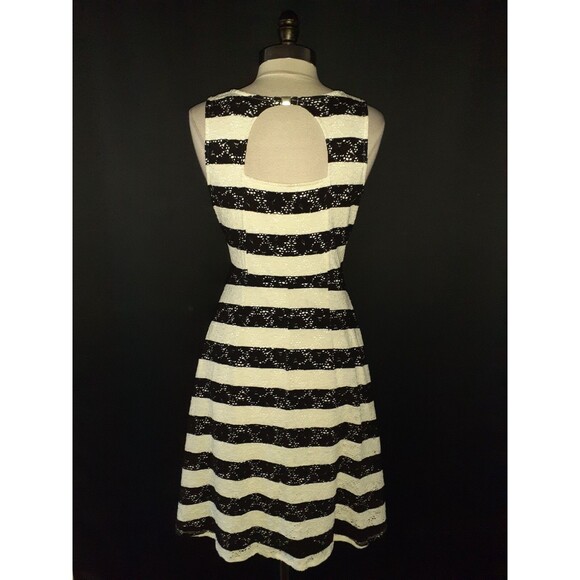 LANE BRYANT Plus Sz 16W A-Line Dress Black White Floral Lace Stripes Sleeveless - Picture 3 of 5